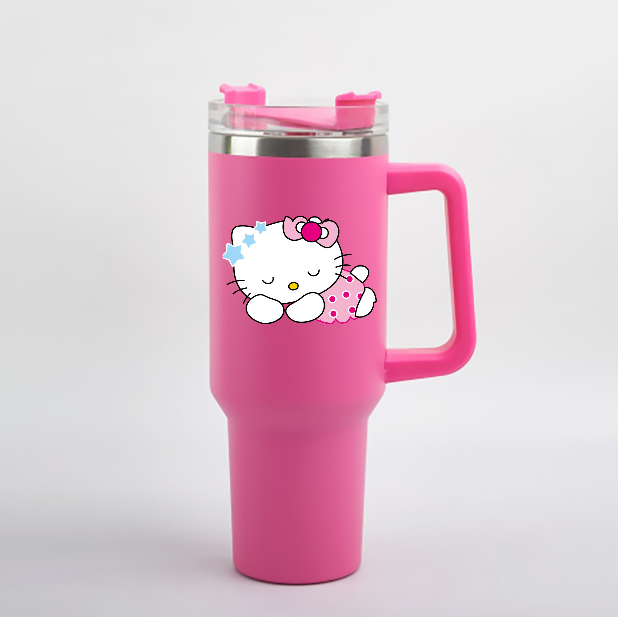 （画像用） Hello Kitty ハローキティ 1200mL車用タンブラー - クリスタルステッカー（プラスチックストロー付き）